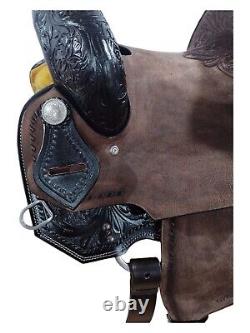 Barrel saddle brown color with high quality leather hard seat with hand tooled