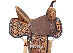 Barrel saddle brown color with high quality leather hard seat with hand tooled