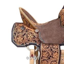 Barrel saddle brown color with high quality leather hard seat with hand tooled