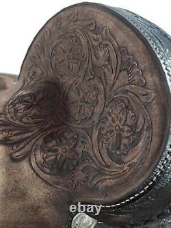 Barrel saddle brown color with high quality leather hard seat with hand tooled