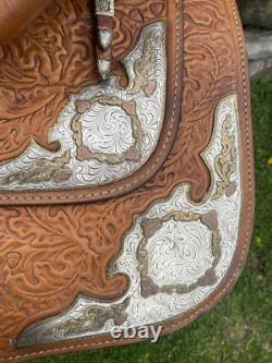 Beautiful 16 Big Horn Western Show Saddle Withsilver & oak leaf tooling US made