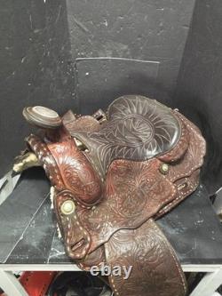 Beautiful Brown 16 Western Saddle Tooled Leather BY CARL BRACKINS