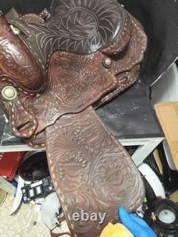 Beautiful Brown 16 Western Saddle Tooled Leather BY CARL BRACKINS