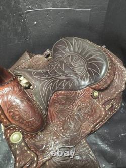 Beautiful Brown 16 Western Saddle Tooled Leather BY CARL BRACKINS