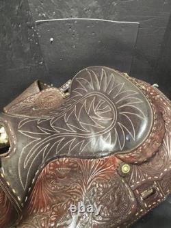 Beautiful Brown 16 Western Saddle Tooled Leather BY CARL BRACKINS