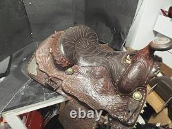 Beautiful Brown 16 Western Saddle Tooled Leather BY CARL BRACKINS