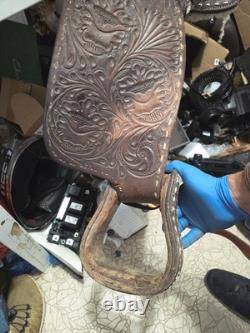 Beautiful Brown 16 Western Saddle Tooled Leather BY CARL BRACKINS