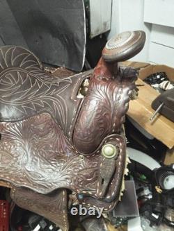 Beautiful Brown 16 Western Saddle Tooled Leather BY CARL BRACKINS