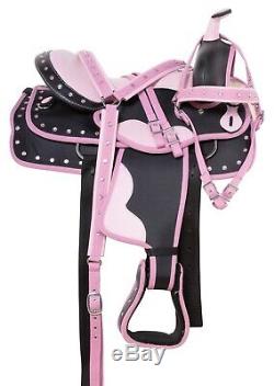 Beautiful Pink 16 Western Synthetic Trail Horse Saddle Tack Used Set