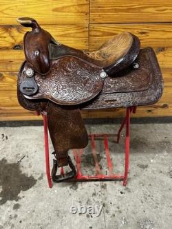 Beautiful Vintage Brown 16 Western Saddle Tooled Leather
