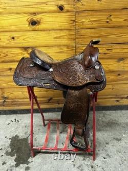 Beautiful Vintage Brown 16 Western Saddle Tooled Leather