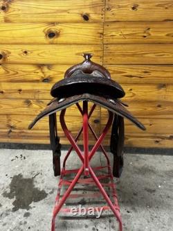 Beautiful Vintage Brown 16 Western Saddle Tooled Leather