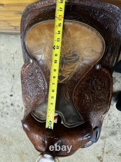 Beautiful Vintage Brown 16 Western Saddle Tooled Leather