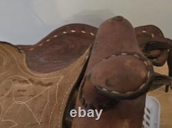 Beautifully Tooled Vintage Western Saddle Leather 15 inch Youth Riding Roping