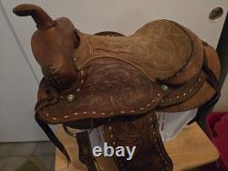 Beautifully Tooled Vintage Western Saddle Leather 15 inch Youth Riding Roping