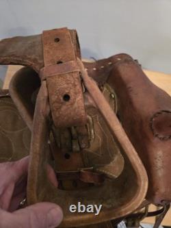 Beautifully Tooled Vintage Western Saddle Leather 15 inch Youth Riding Roping