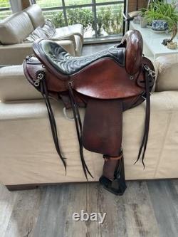 Big Horn 16in Endurance Western Saddle Brown Leather with Black Padded Seat