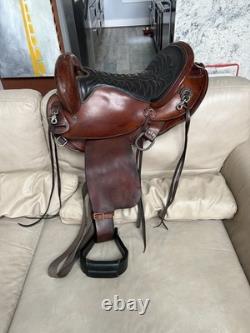Big Horn 16in Endurance Western Saddle Brown Leather with Black Padded Seat