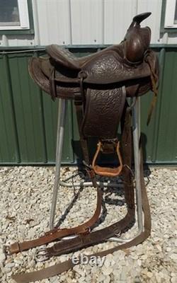 Big Horn Floral Tooled Saddle, 14 Padded Seat P483, Ranch Farm Decor H
