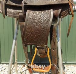 Big Horn Floral Tooled Saddle, 14 Padded Seat P483, Ranch Farm Decor H