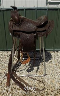 Big Horn Floral Tooled Saddle, 14 Padded Seat P483, Ranch Farm Decor H