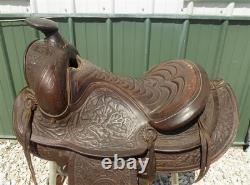 Big Horn Floral Tooled Saddle, 14 Padded Seat P483, Ranch Farm Decor H
