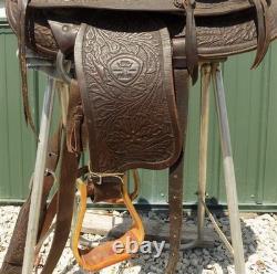 Big Horn Floral Tooled Saddle, 14 Padded Seat P483, Ranch Farm Decor H