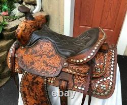 Big W Western Saddle Vintage 15 Spotted Set w Headstall+Breast Collar+Tapaderos