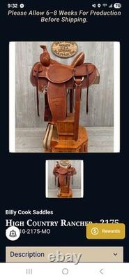 Billy Cook High Country Rancher 2175 Ranch Saddle 16 in Brown Leather