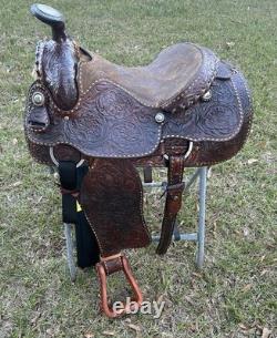 Billy Cook Roper Saddle Western 15 1/2 Seat Tooled Leather Roping Buckstitched