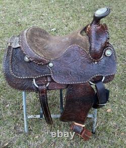 Billy Cook Roper Saddle Western 15 1/2 Seat Tooled Leather Roping Buckstitched