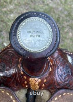 Billy Cook Roper Saddle Western 15 1/2 Seat Tooled Leather Roping Buckstitched