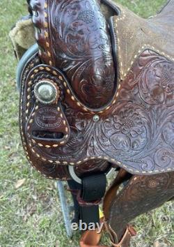 Billy Cook Roper Saddle Western 15 1/2 Seat Tooled Leather Roping Buckstitched