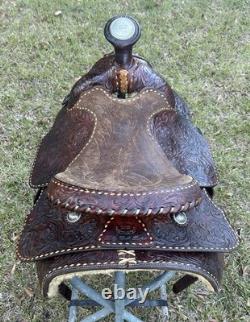Billy Cook Roper Saddle Western 15 1/2 Seat Tooled Leather Roping Buckstitched