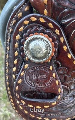 Billy Cook Roper Saddle Western 15 1/2 Seat Tooled Leather Roping Buckstitched