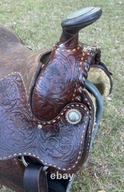 Billy Cook Roper Saddle Western 15 1/2 Seat Tooled Leather Roping Buckstitched