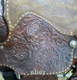 Billy Cook Roper Saddle Western 15 1/2 Seat Tooled Leather Roping Buckstitched