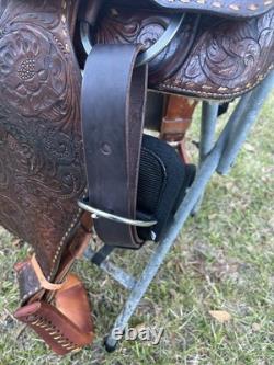 Billy Cook Roper Saddle Western 15 1/2 Seat Tooled Leather Roping Buckstitched