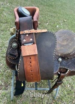 Billy Cook Roper Saddle Western 15 1/2 Seat Tooled Leather Roping Buckstitched