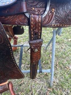 Billy Cook Roper Saddle Western 15 1/2 Seat Tooled Leather Roping Buckstitched