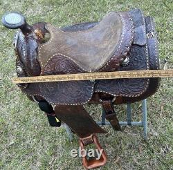 Billy Cook Roper Saddle Western 15 1/2 Seat Tooled Leather Roping Buckstitched