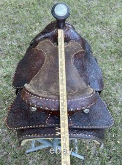 Billy Cook Roper Saddle Western 15 1/2 Seat Tooled Leather Roping Buckstitched