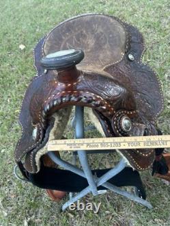 Billy Cook Roper Saddle Western 15 1/2 Seat Tooled Leather Roping Buckstitched