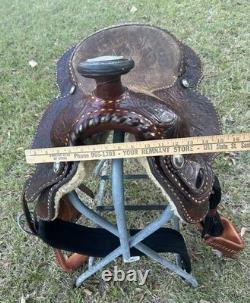 Billy Cook Roper Saddle Western 15 1/2 Seat Tooled Leather Roping Buckstitched
