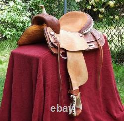 Billy Cook Saddlery Greenville Texas Western Roping Tooled Leather Saddle SZ 16