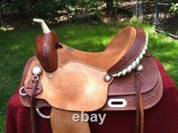 Billy Cook Saddlery Greenville Texas Western Roping Tooled Leather Saddle SZ 16