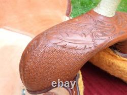 Billy Cook Saddlery Greenville Texas Western Roping Tooled Leather Saddle SZ 16