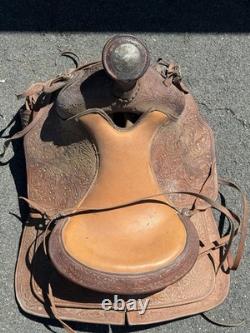 Billy Royal Vintage Show Saddle Simco Tex Tan Leather Western Hand Tool Brass