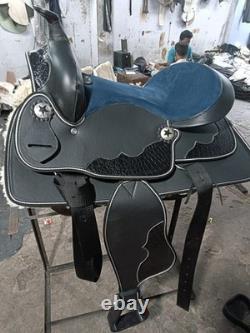 Black Synthetic Western Horse Saddle Suede Seat with Tack Set And Free Shipping