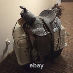 Black Tooled All Leather Riding Saddle16 In Seat EZ Rig Pat. 1815 50#